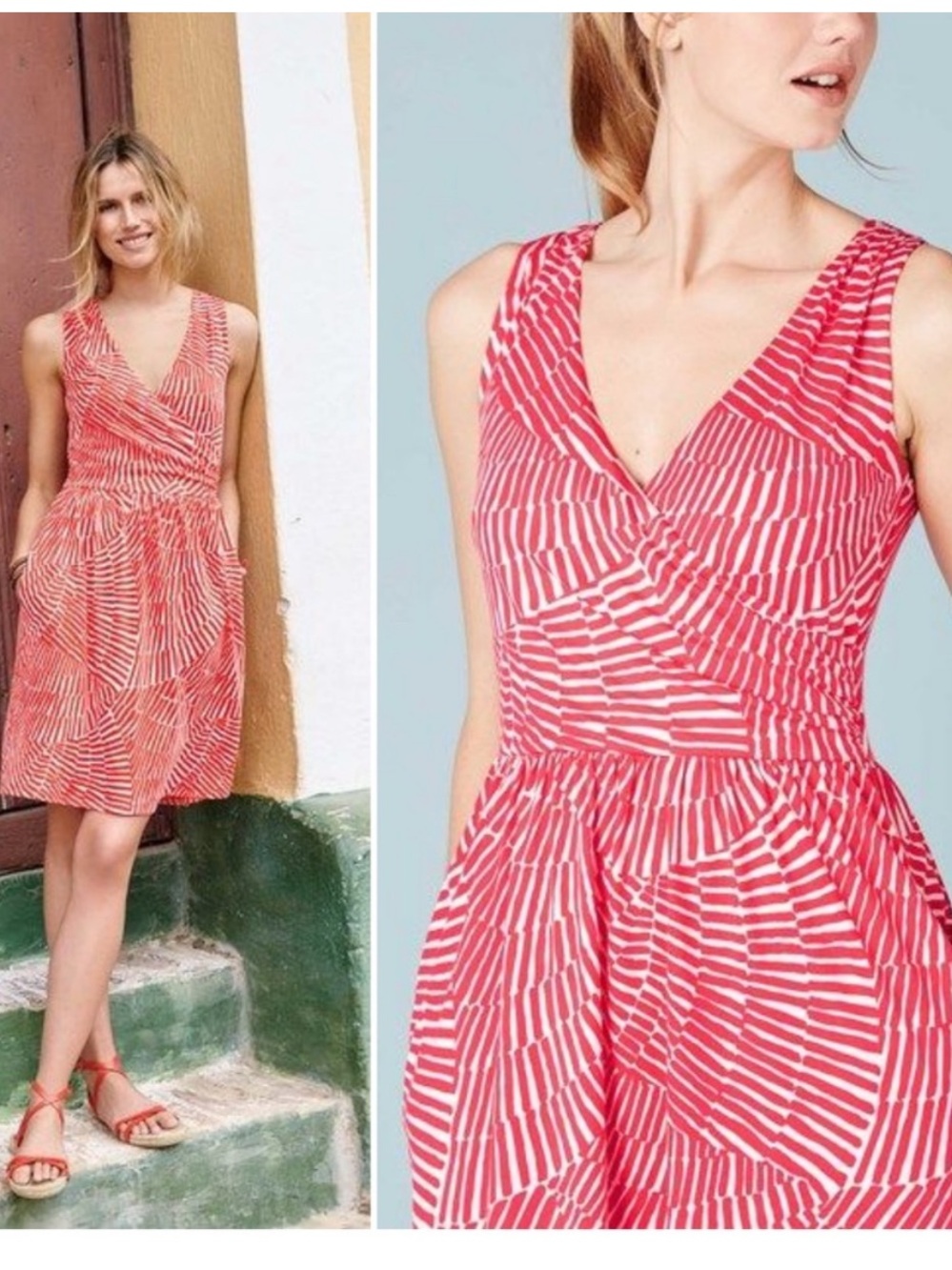 Boden Pink and White Striped Midi Dress